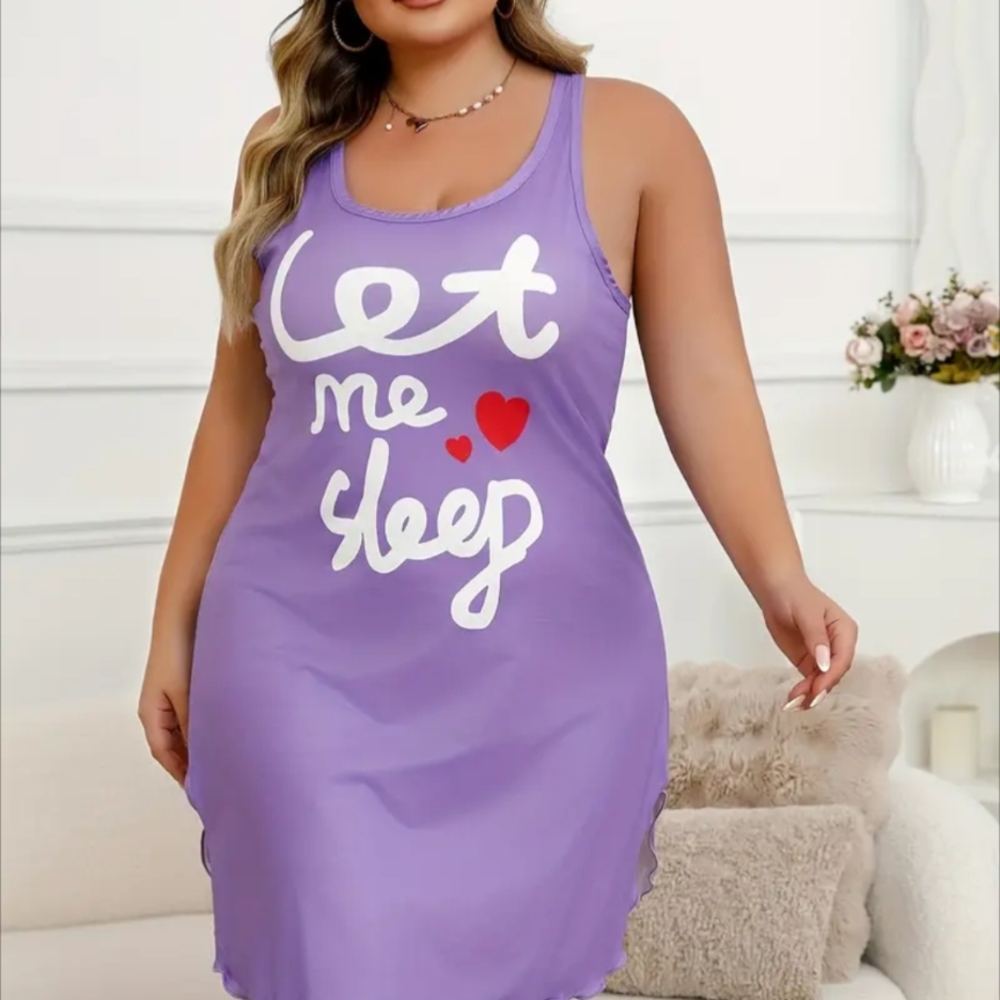 Plus Size Cute Let Me Sleep Print Purple Sleepwear Nightgown NEW - Picture 3 of 5